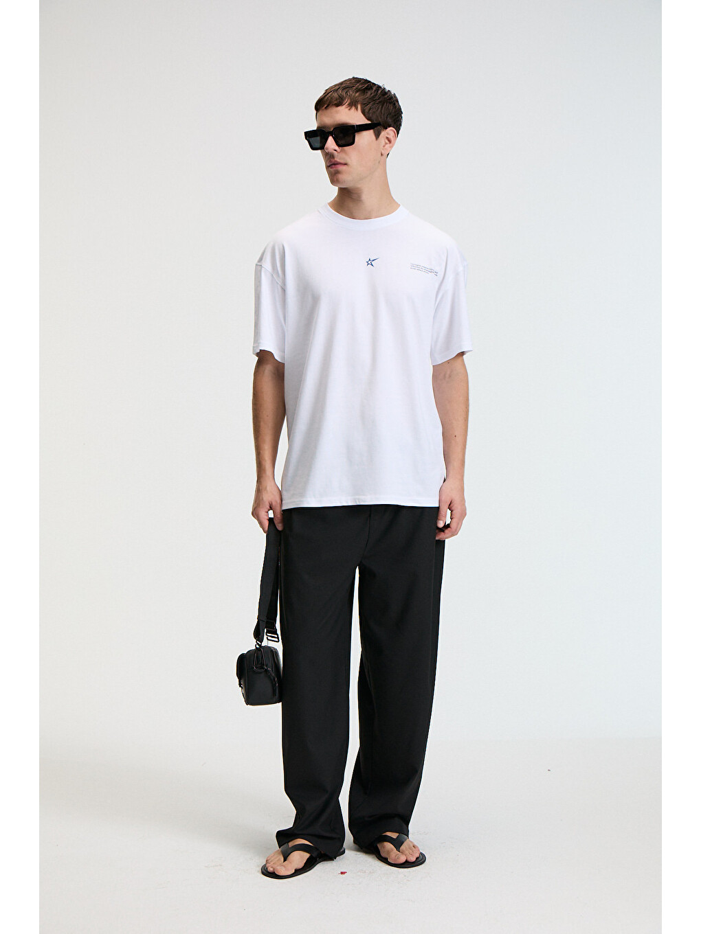 Nıbble Erkek Oversize %100 Pamuk Baskılı Yuvarlak Yaka Beyaz T-shirt-3