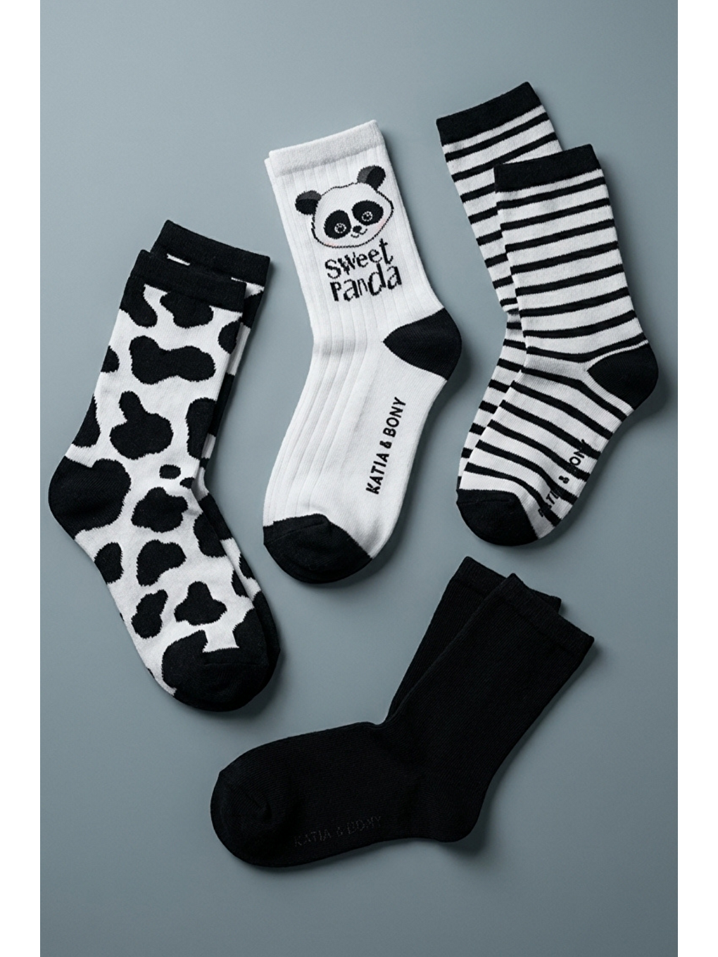 Karışık 4'Lü Paket Panda Desenli Çocuk Soket Çorap-3