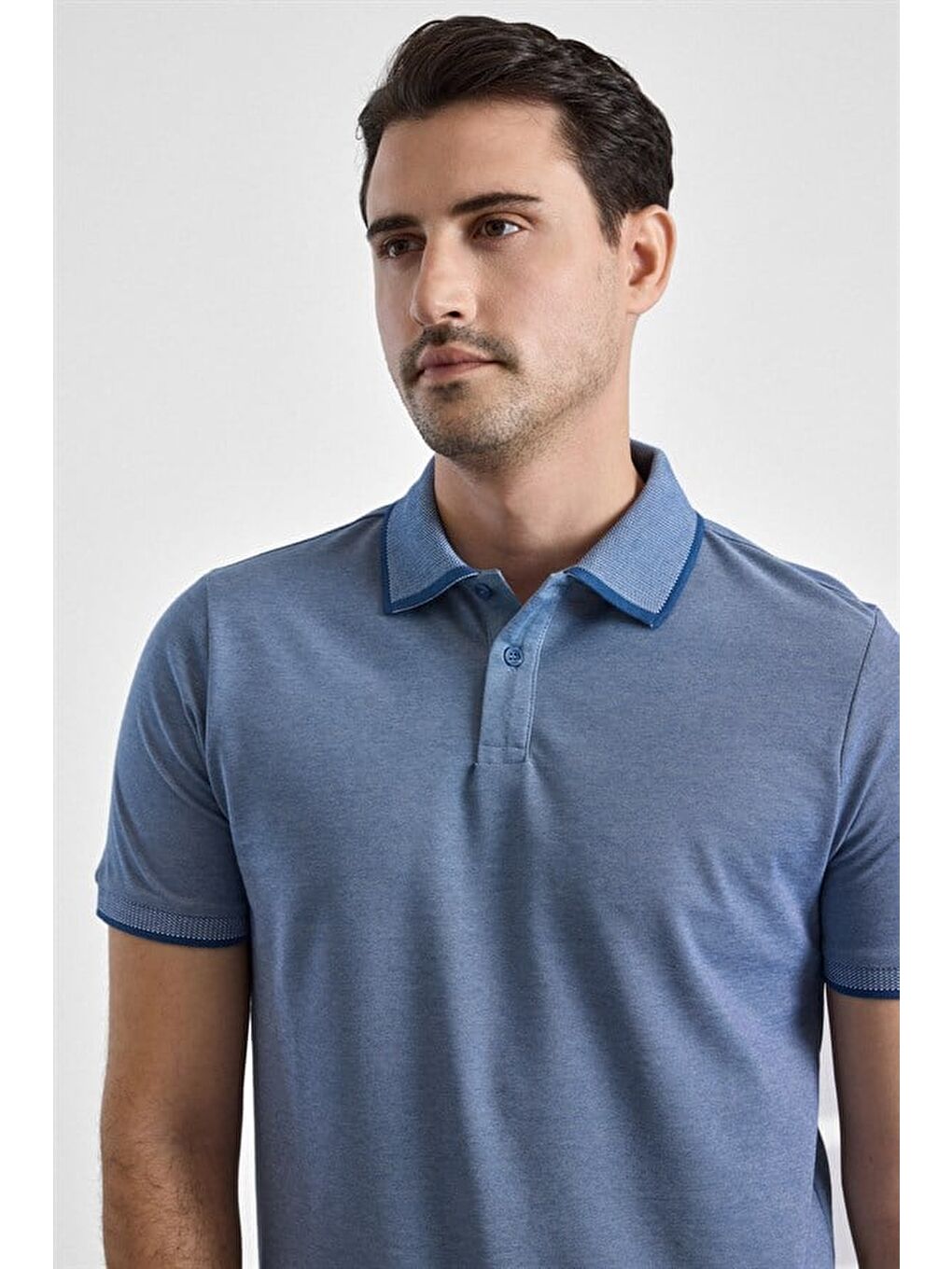 Saks Mavi Regular Düz Baskısız Pike Fermuarlı Polo Yaka Nefes Alabilen Tişört-2