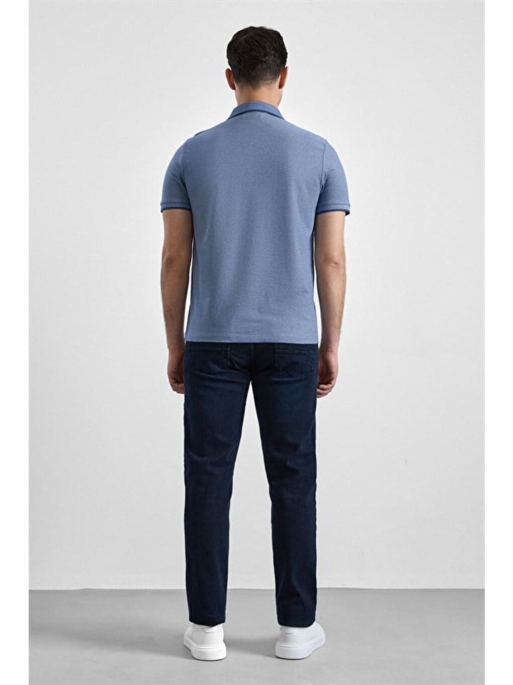 Saks Mavi Regular Düz Baskısız Pike Fermuarlı Polo Yaka Nefes Alabilen Tişört-3