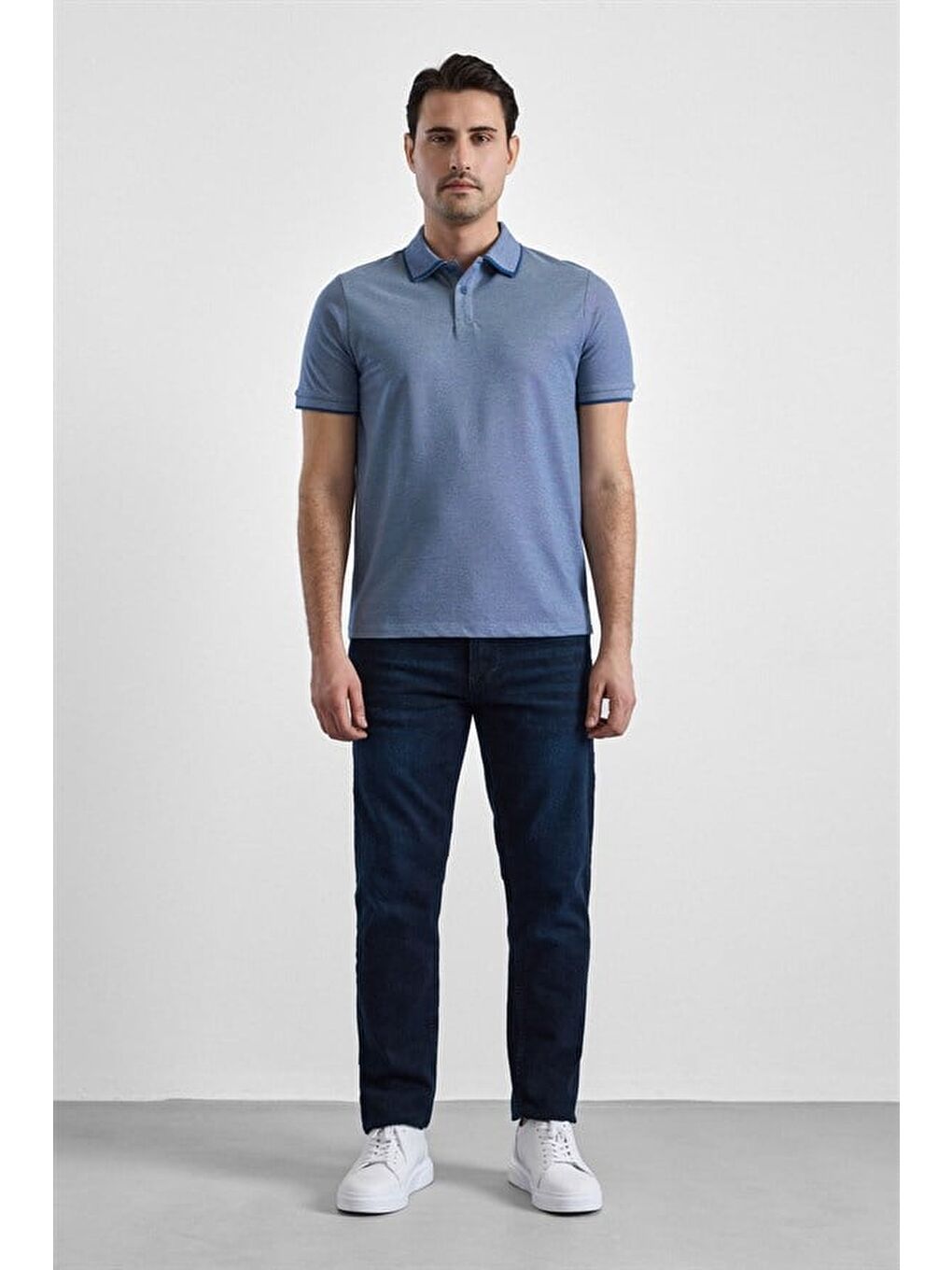 Saks Mavi Regular Düz Baskısız Pike Fermuarlı Polo Yaka Nefes Alabilen Tişört-4