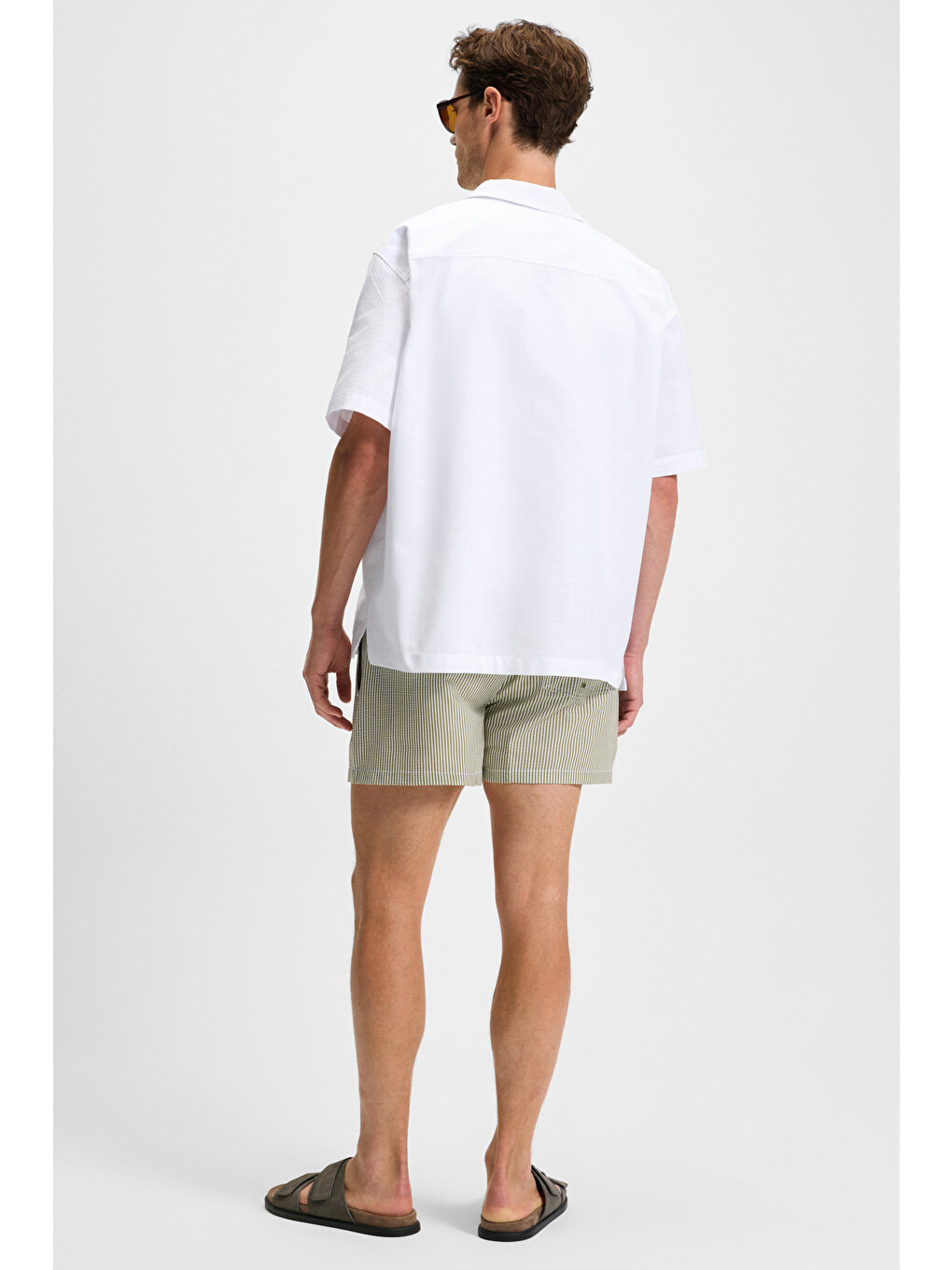 Beyaz TERO Erkek %100 Pamuk Apaj Yaka Kısa Kollu Flamlı Oxford Comfort Fit Hawaii BEYAZ Gömlek-5