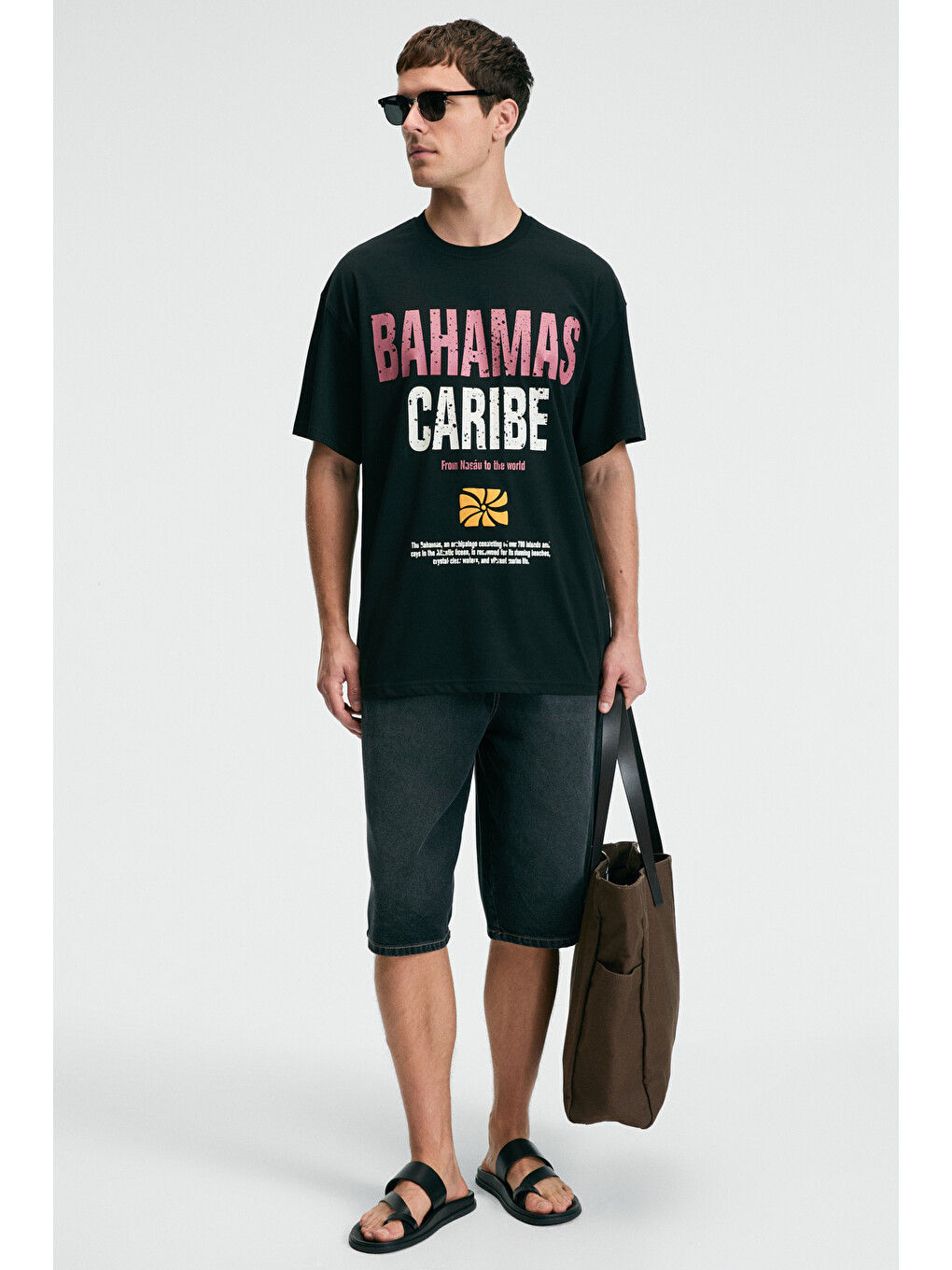 Nıbble Erkek Oversize %100 Pamuk Baskılı Yuvarlak Yaka Siyah T-shirt-3