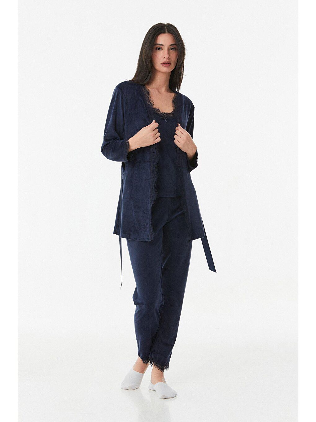 Lacivert Basic Kadife 3 Lü  Pijama Takımı