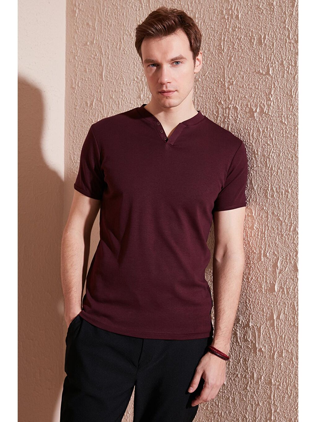 Buratti Bordo % 100 Pamuklu V Yaka Slim Fit T Shirt 5902122