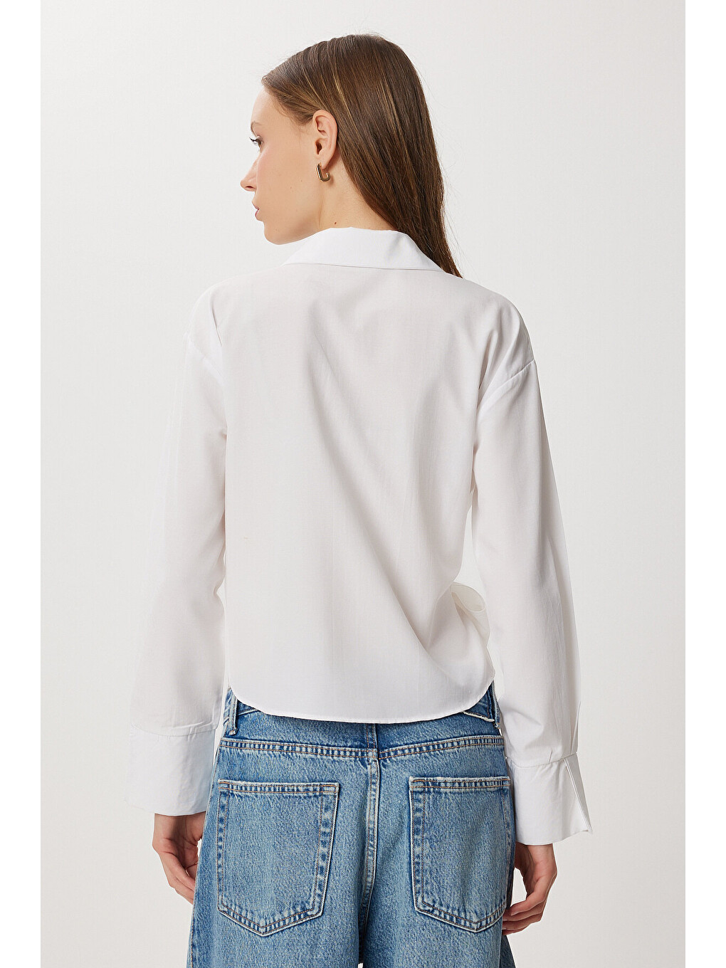 Beyaz Gömlek Yaka Anvelop Poplin Bluz BEYAZ LZV0040-3