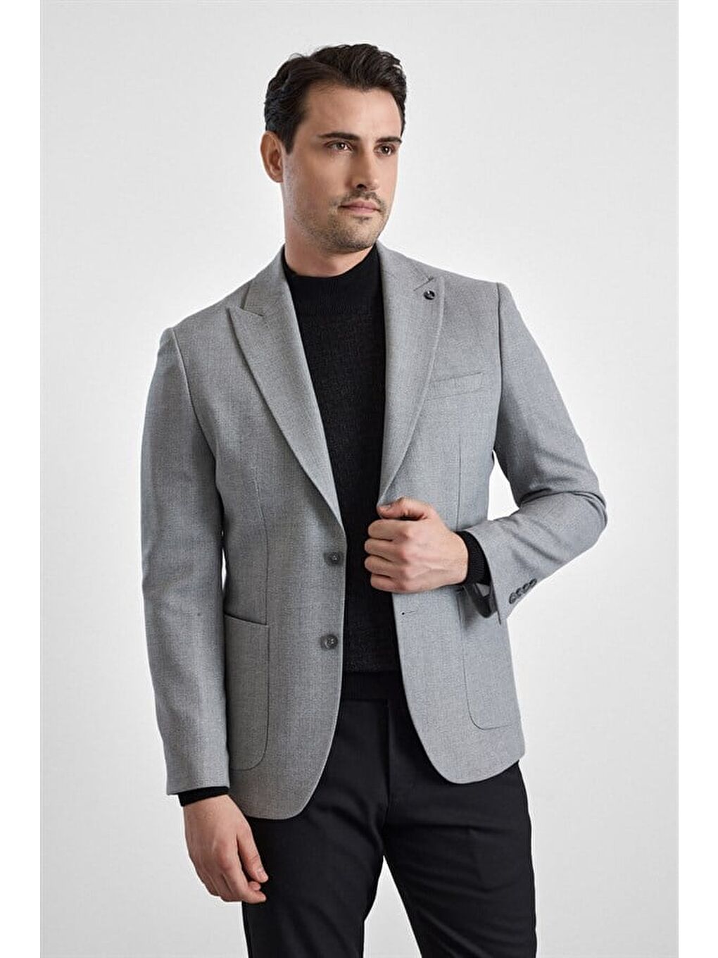 Bej Gri Slim Mono Yaka Torba Cep 6 Drop Klasik Ceket-1