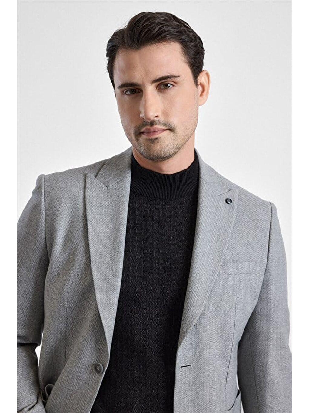 Bej Gri Slim Mono Yaka Torba Cep 6 Drop Klasik Ceket-2