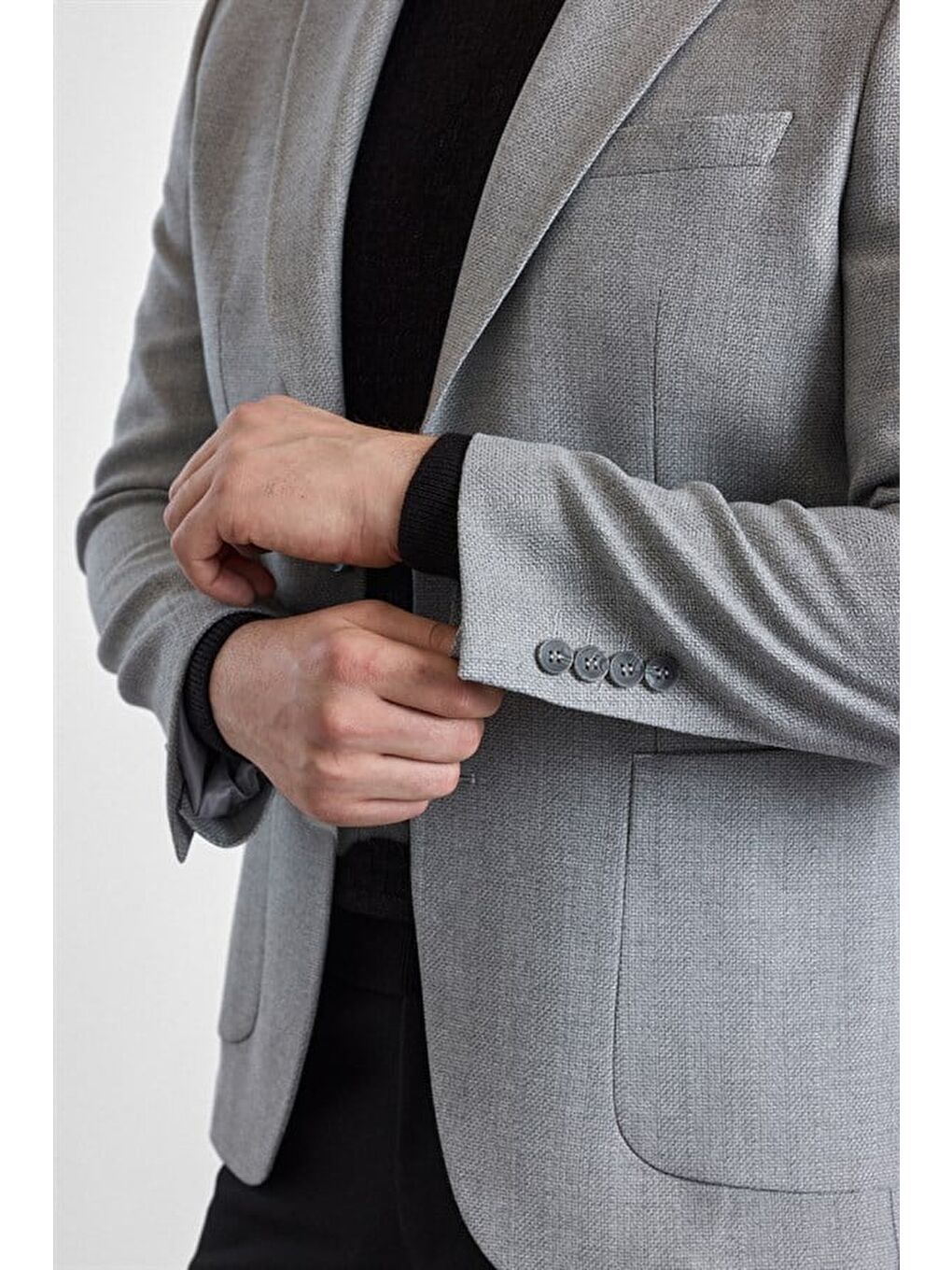 Bej Gri Slim Mono Yaka Torba Cep 6 Drop Klasik Ceket-3