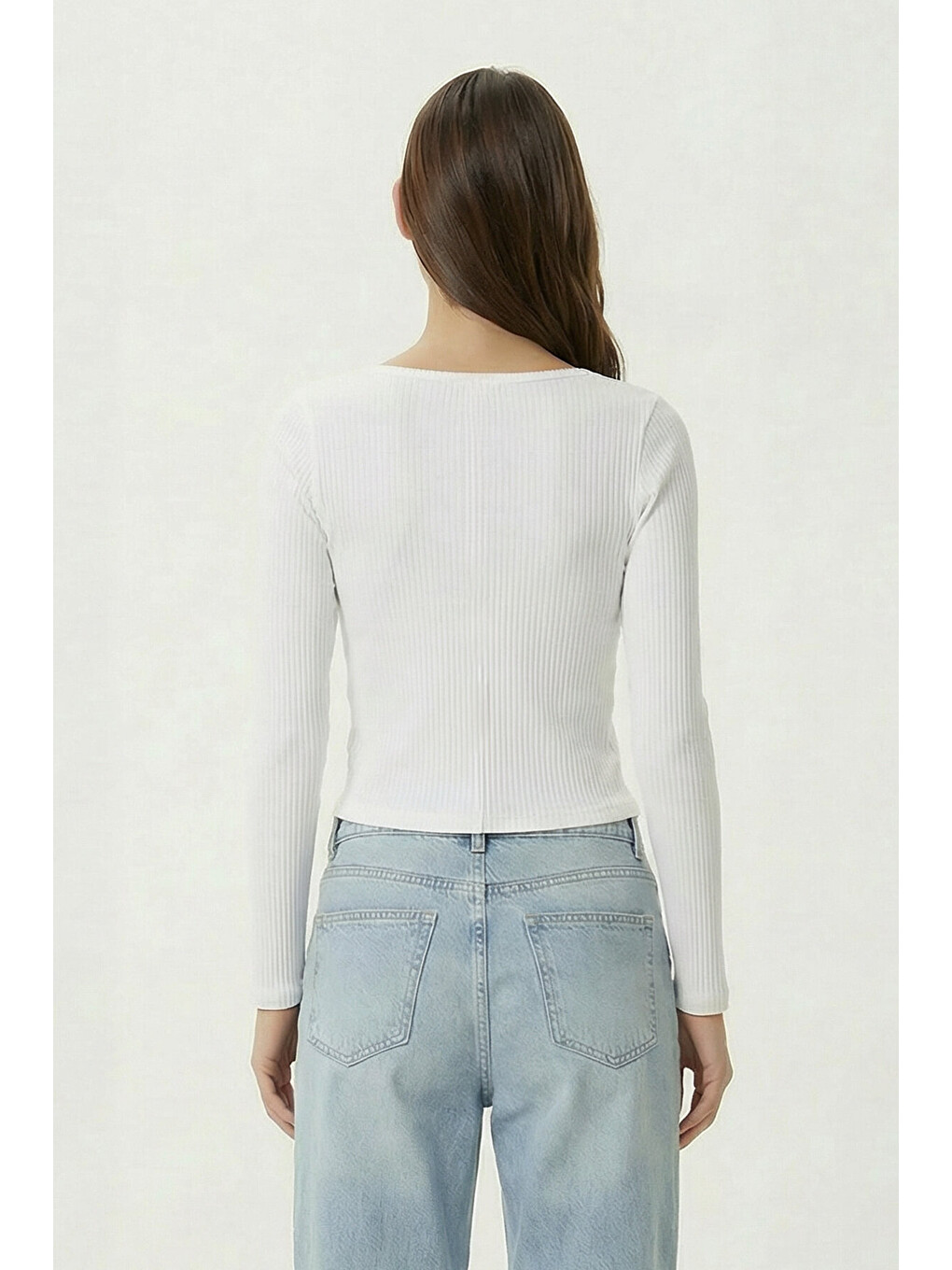 Ekru Düğme Detaylı Fitilli Örme Bluz EKRU LZE0010-4