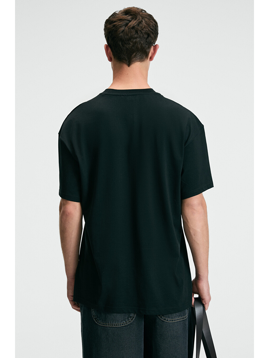 Nıbble Erkek Oversize %100 Pamuk Baskılı Yuvarlak Yaka Siyah T-shirt-4