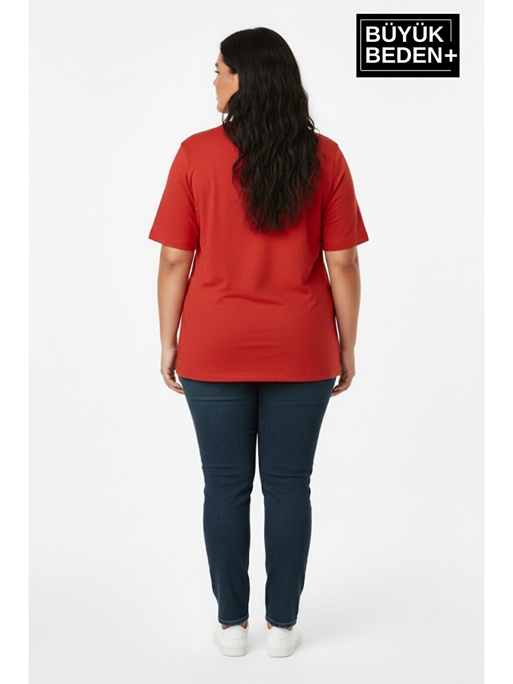 Kırmızı Kadın Büyük Beden Willamsburg Brooklyn Baskılı 3xl-6xl Bisiklet Yaka Tshırt SPR26BTSK510-16-2