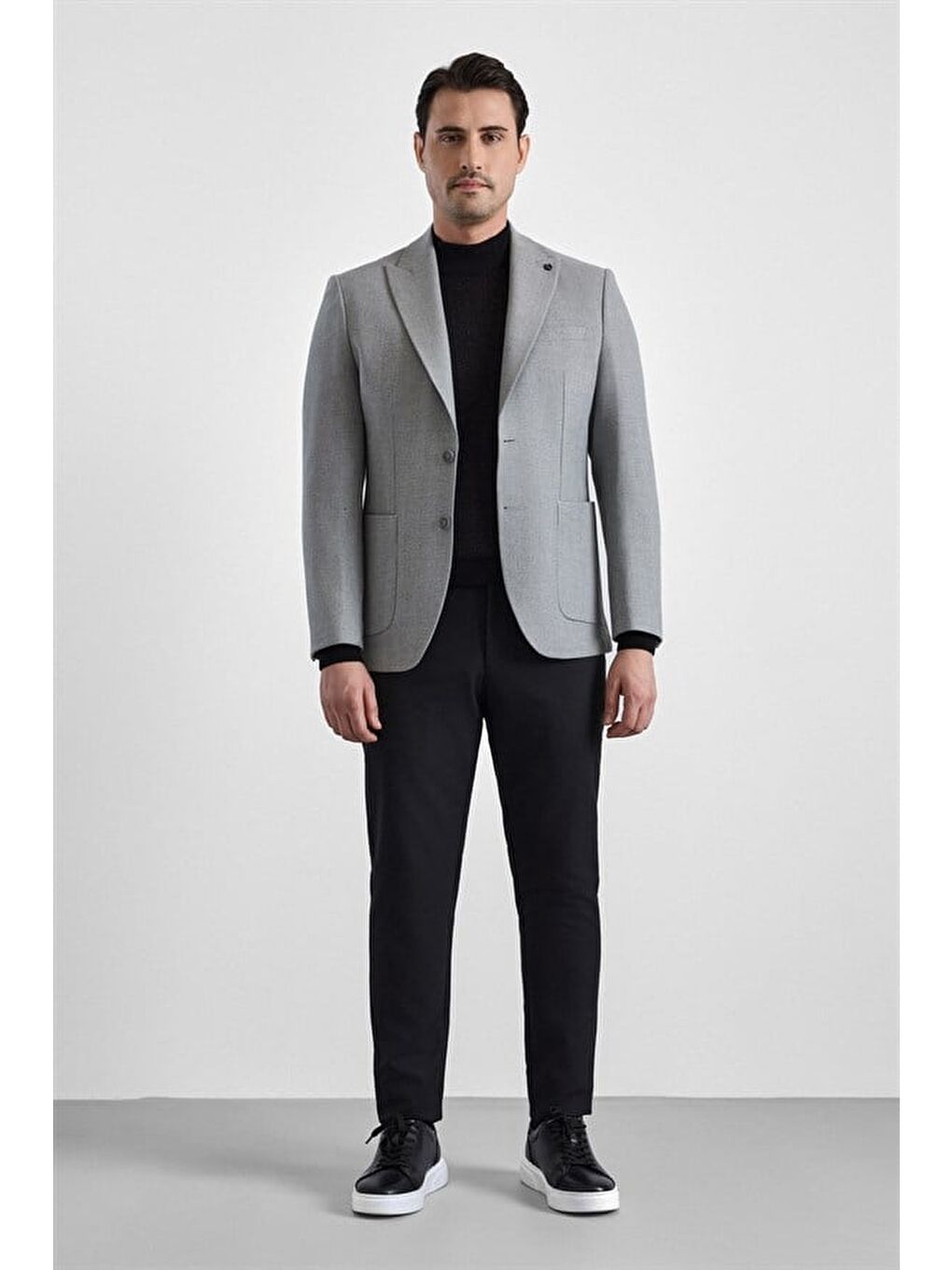 Bej Gri Slim Mono Yaka Torba Cep 6 Drop Klasik Ceket-6