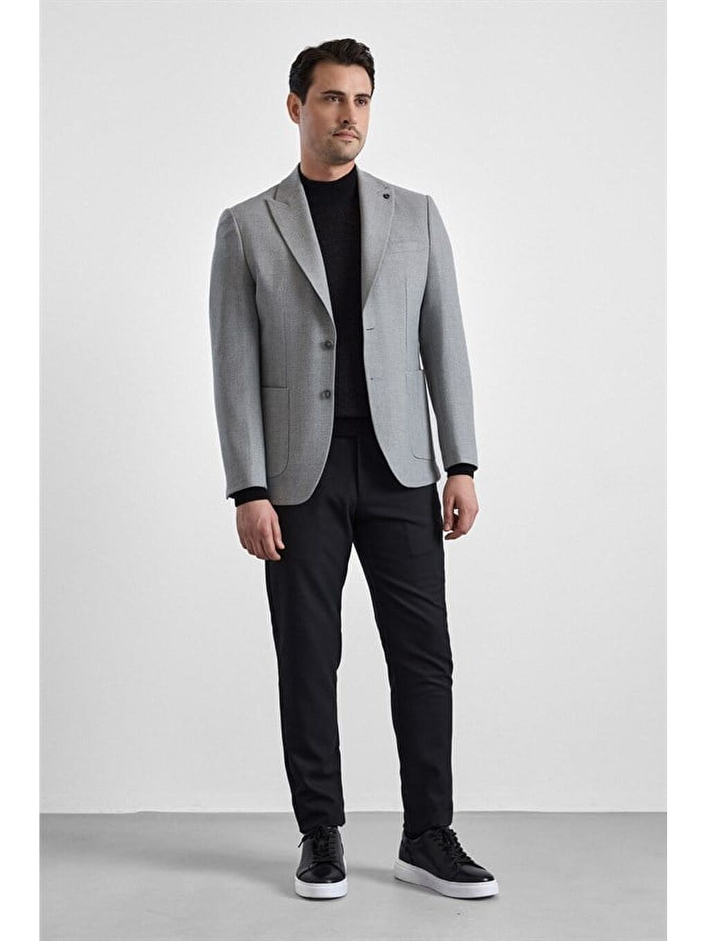 Bej Gri Slim Mono Yaka Torba Cep 6 Drop Klasik Ceket-7