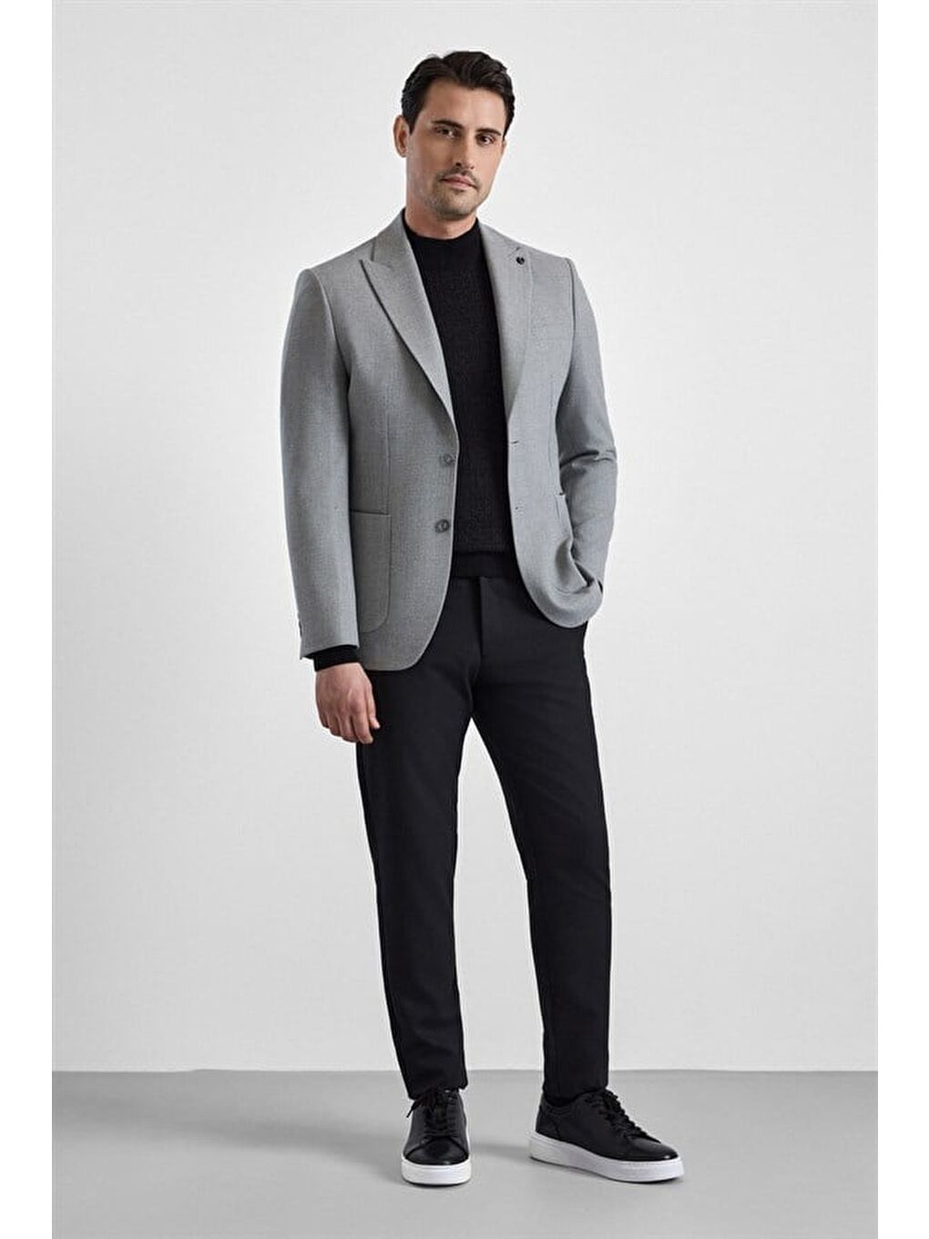 Bej Gri Slim Mono Yaka Torba Cep 6 Drop Klasik Ceket-8