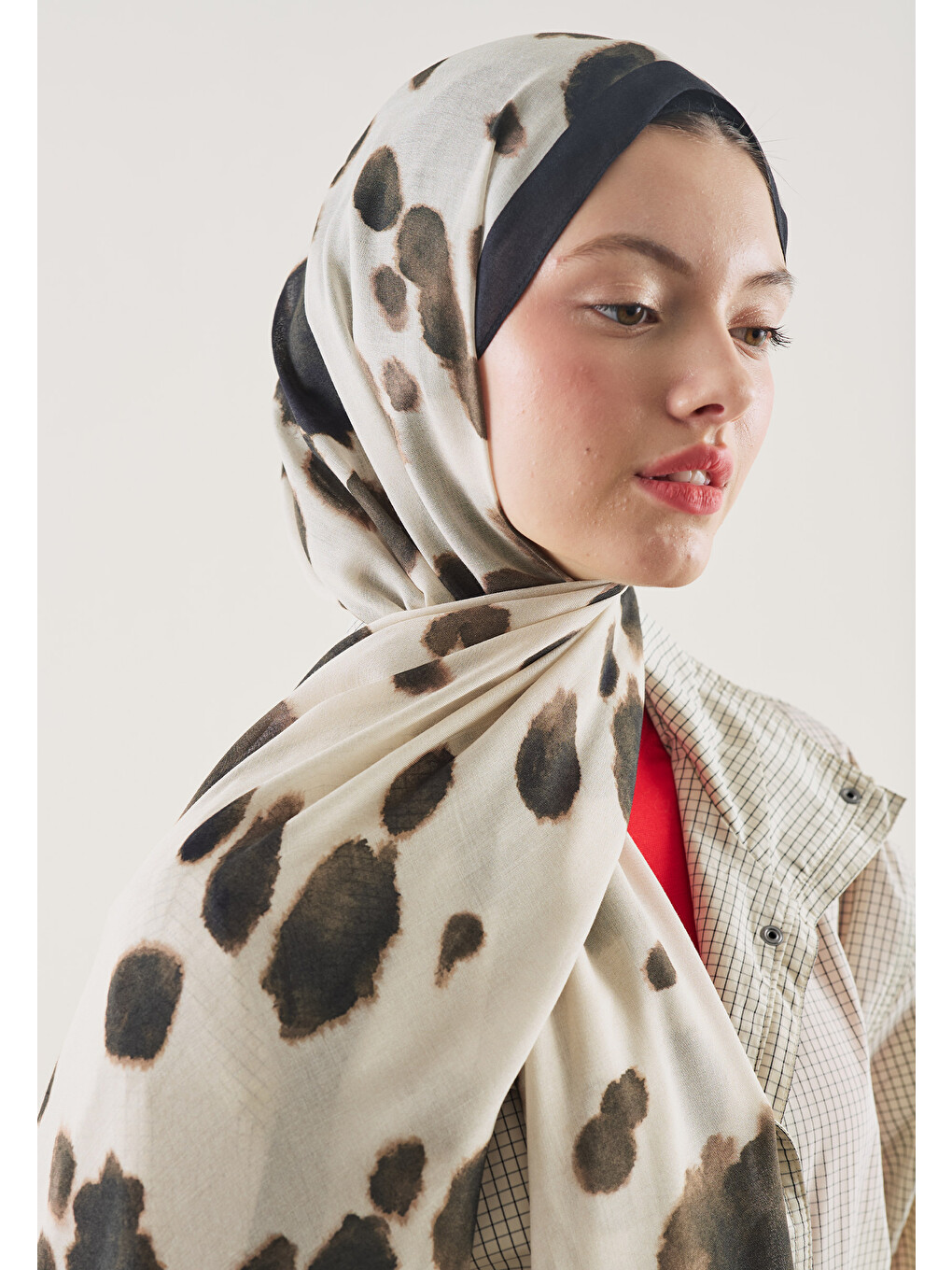 Cow Print Desen Rami Şal Bej-2