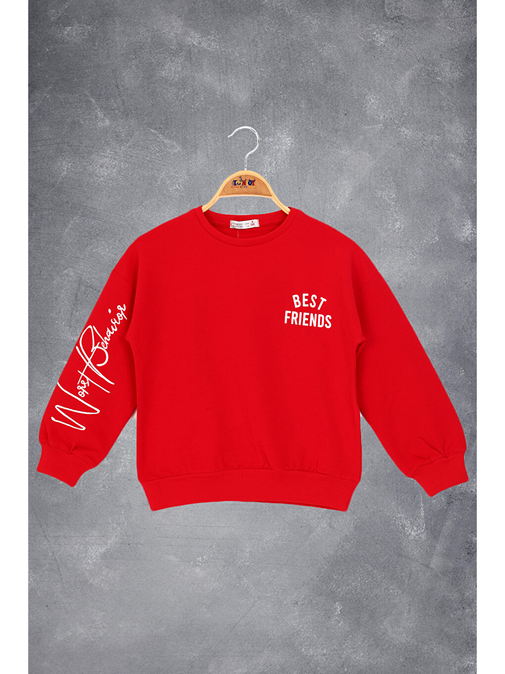 Pembe Kız Çocuk Best Frıends Baskılı Sweatshirt-6