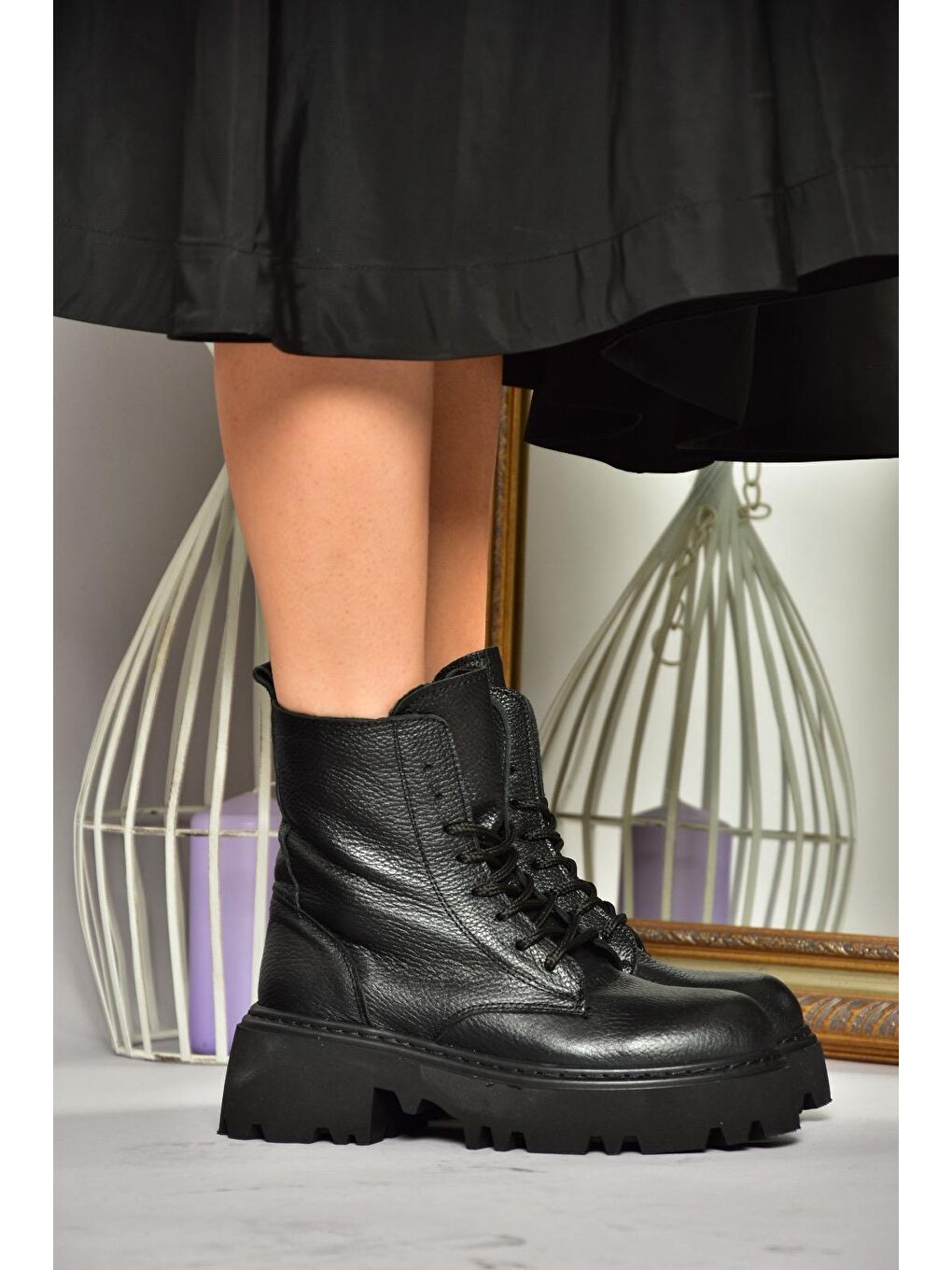 T3801700 Siyah Hakiki Deri Kadın Bot-2