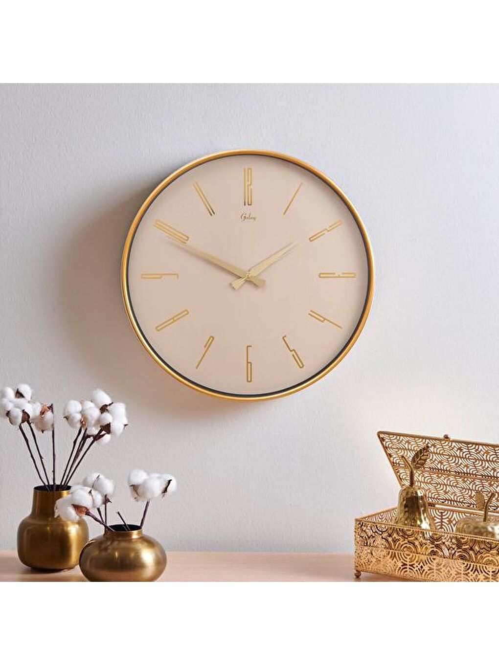 Kahverengi Exclusive Duvar Saati - Gold - 41 cm