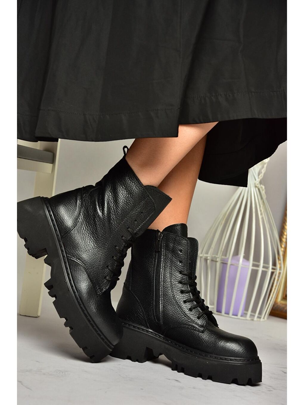 T3801700 Siyah Hakiki Deri Kadın Bot-3