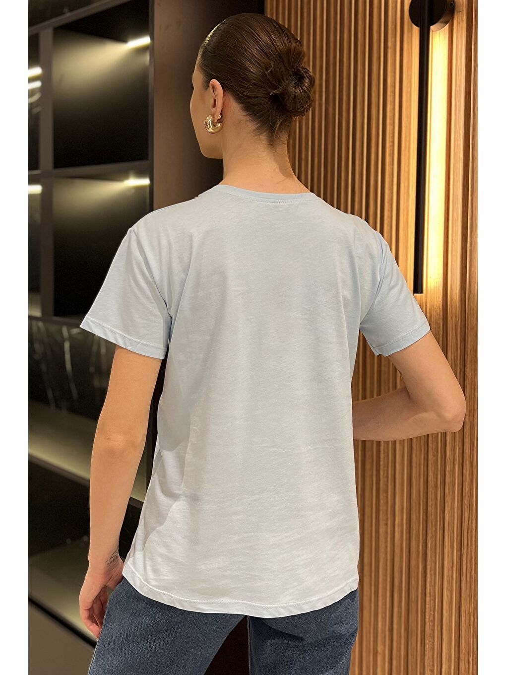 Mavi Kadın Aksesuarlı Bisiklet Yaka Tişört-2