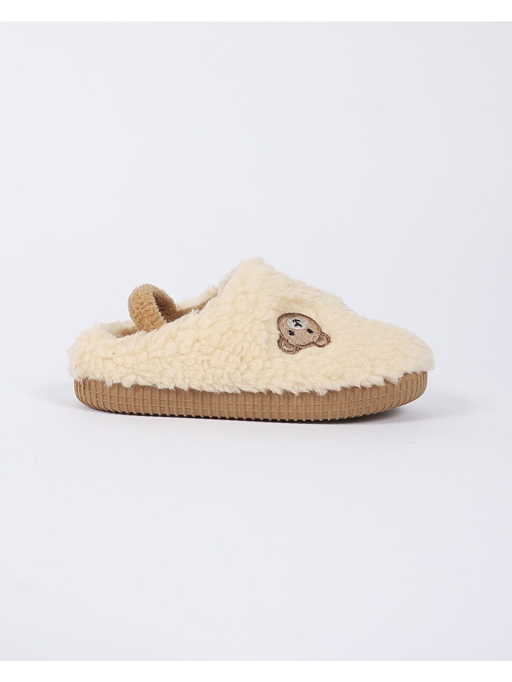 Ekru Çocuk Ayıcık Nakış Desenli Ev Ayakkabısı - BEARMOOD-1