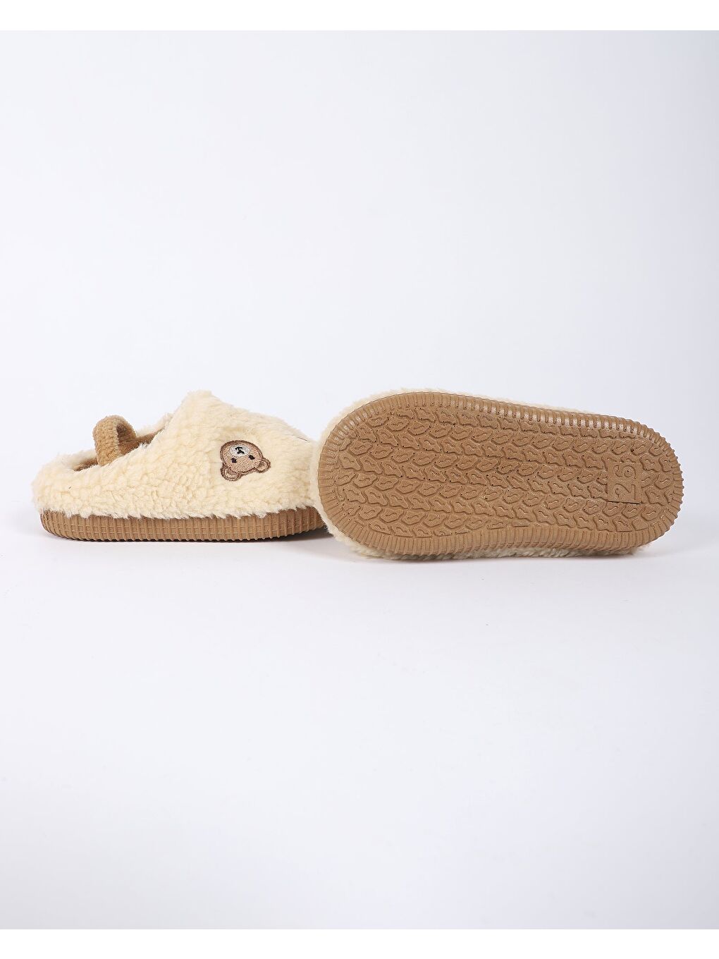 Ekru Çocuk Ayıcık Nakış Desenli Ev Ayakkabısı - BEARMOOD-2