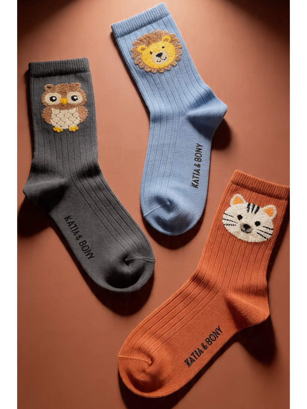 Karışık 3'Lü Paket Hayvan Baskılı Çocuk Soket Çorap-1