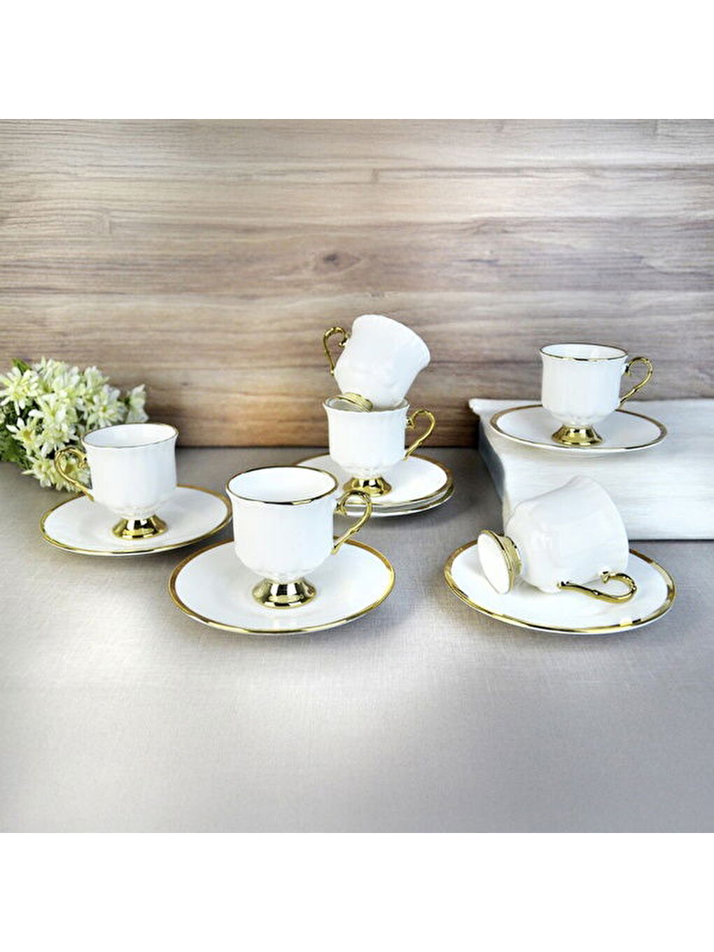 Laila Yaldızlı 6'lı Kahve Fincanı - Beyaz / Altın