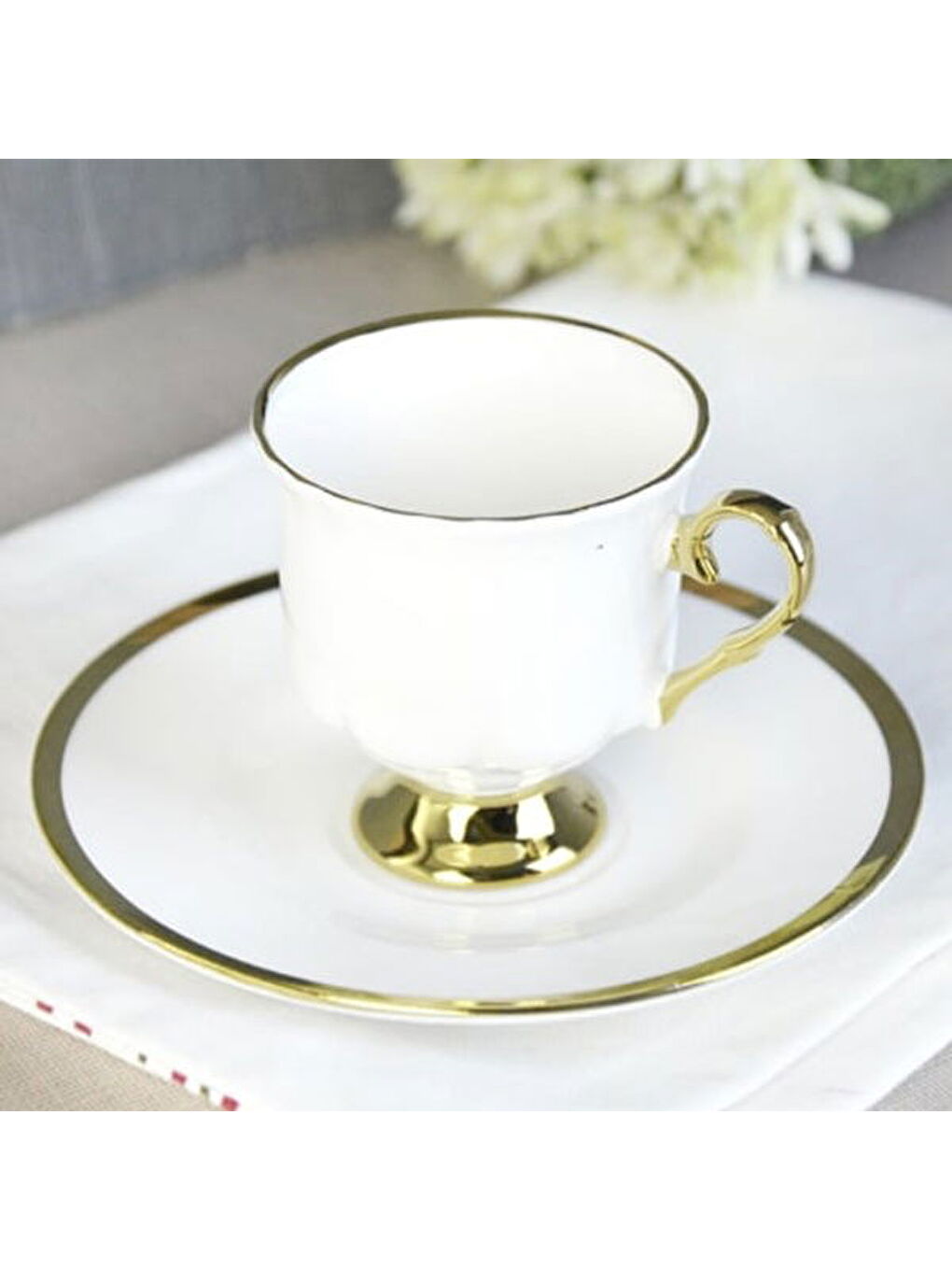 Laila Yaldızlı 6'lı Kahve Fincanı - Beyaz / Altın-1