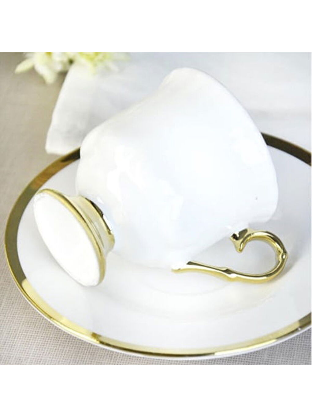 Laila Yaldızlı 6'lı Kahve Fincanı - Beyaz / Altın-2