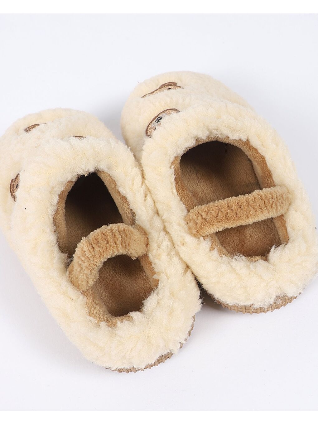 Ekru Çocuk Ayıcık Nakış Desenli Ev Ayakkabısı - BEARMOOD-4