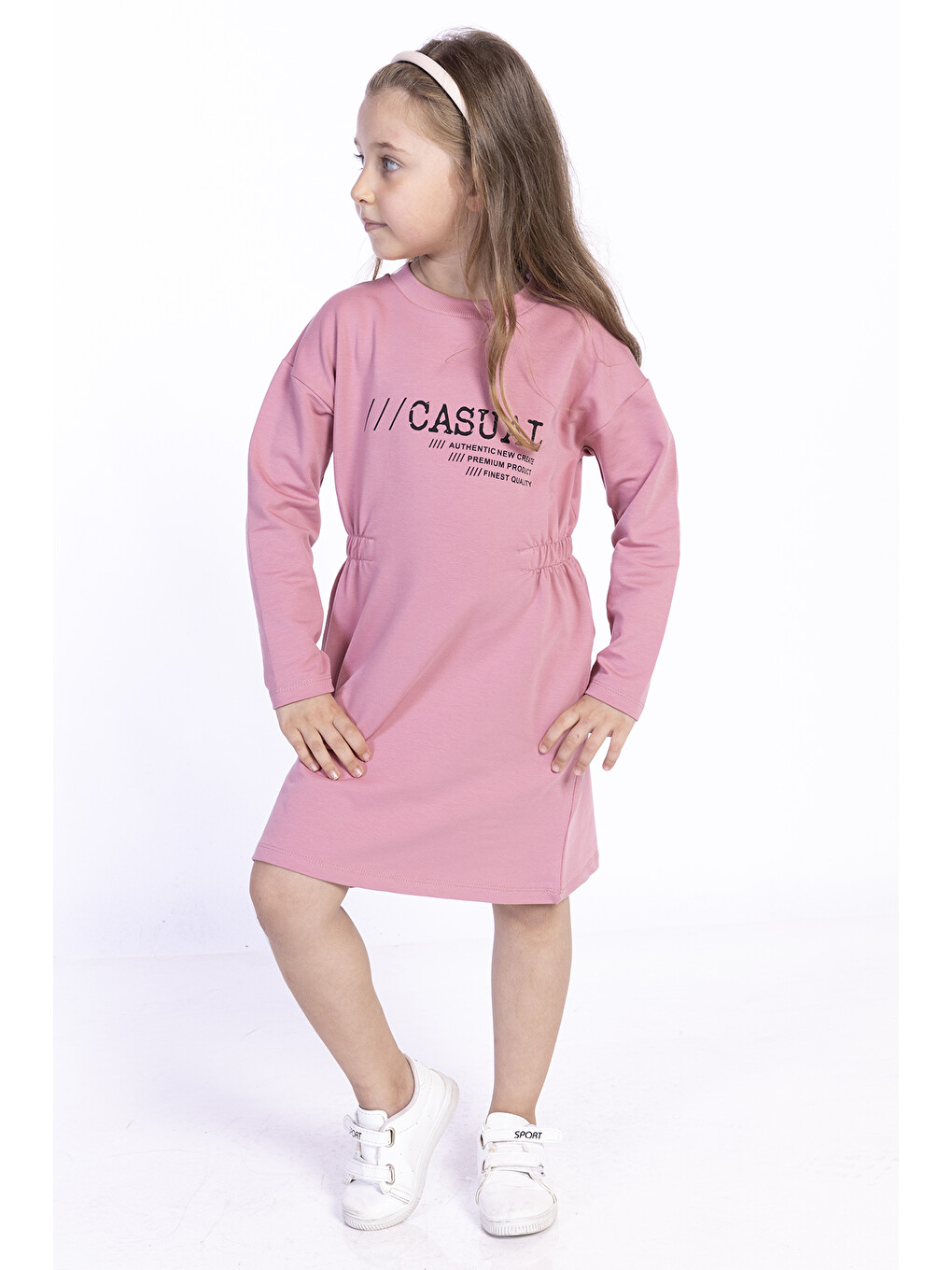 Pembe Kız Çocuk Baskılı Elbise