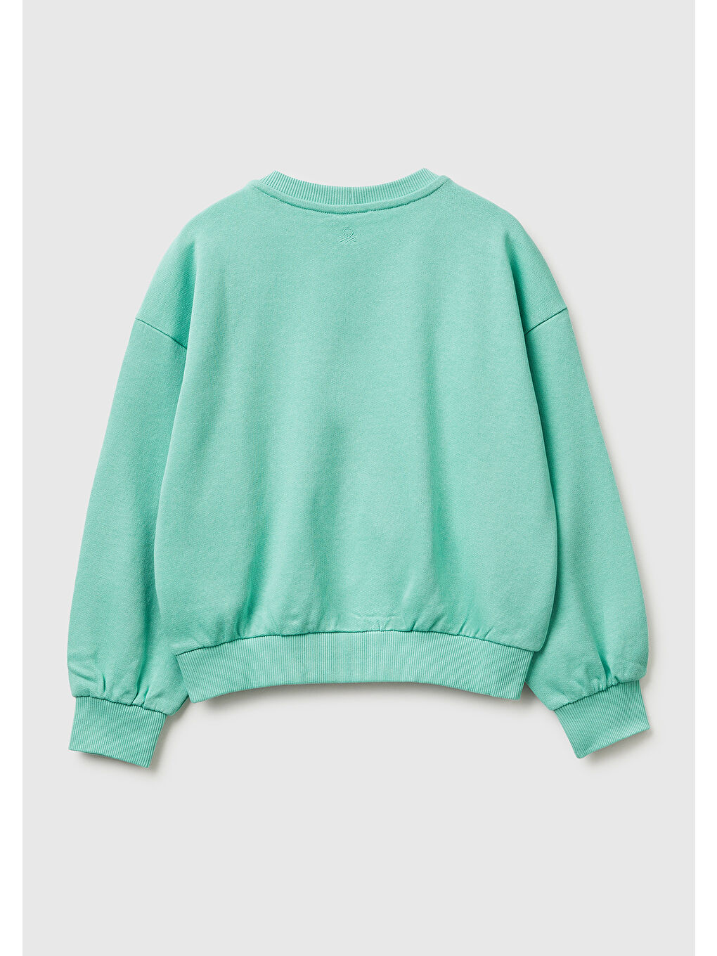 Yeşil Kız Çocuk Mint Simli Grafik Baskılı Yuvarlak Yaka Ribanalı Sweatshirt-1