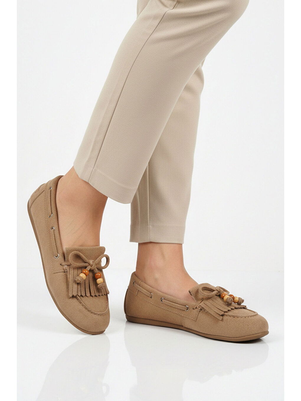 Bej Süet Hafif Esnek Kadın Babet Ayakkabı 572488 Z