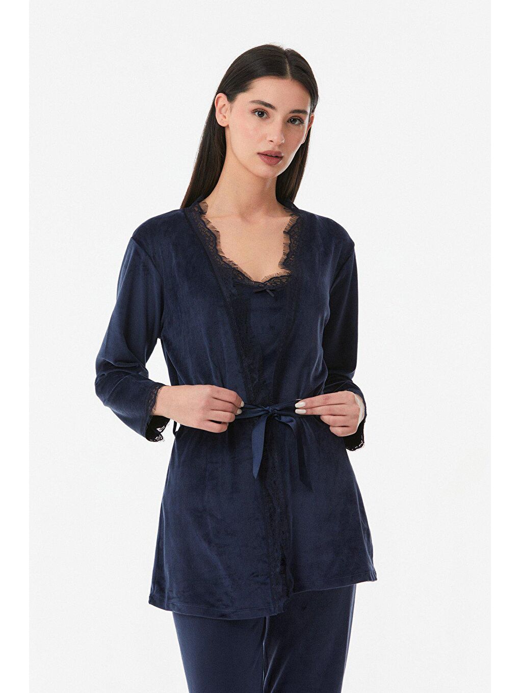 Lacivert Basic Kadife 3 Lü  Pijama Takımı-3