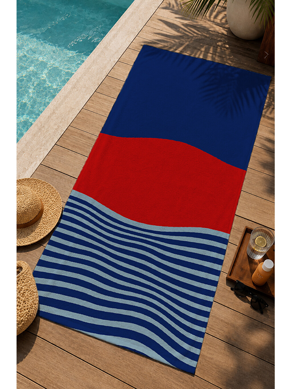 Lacivert Kırmızı Mavi Renk Bloklu Çizgili 70x150 Cm Dijital Baskılı Plaj Ve Banyo Havlusu-2