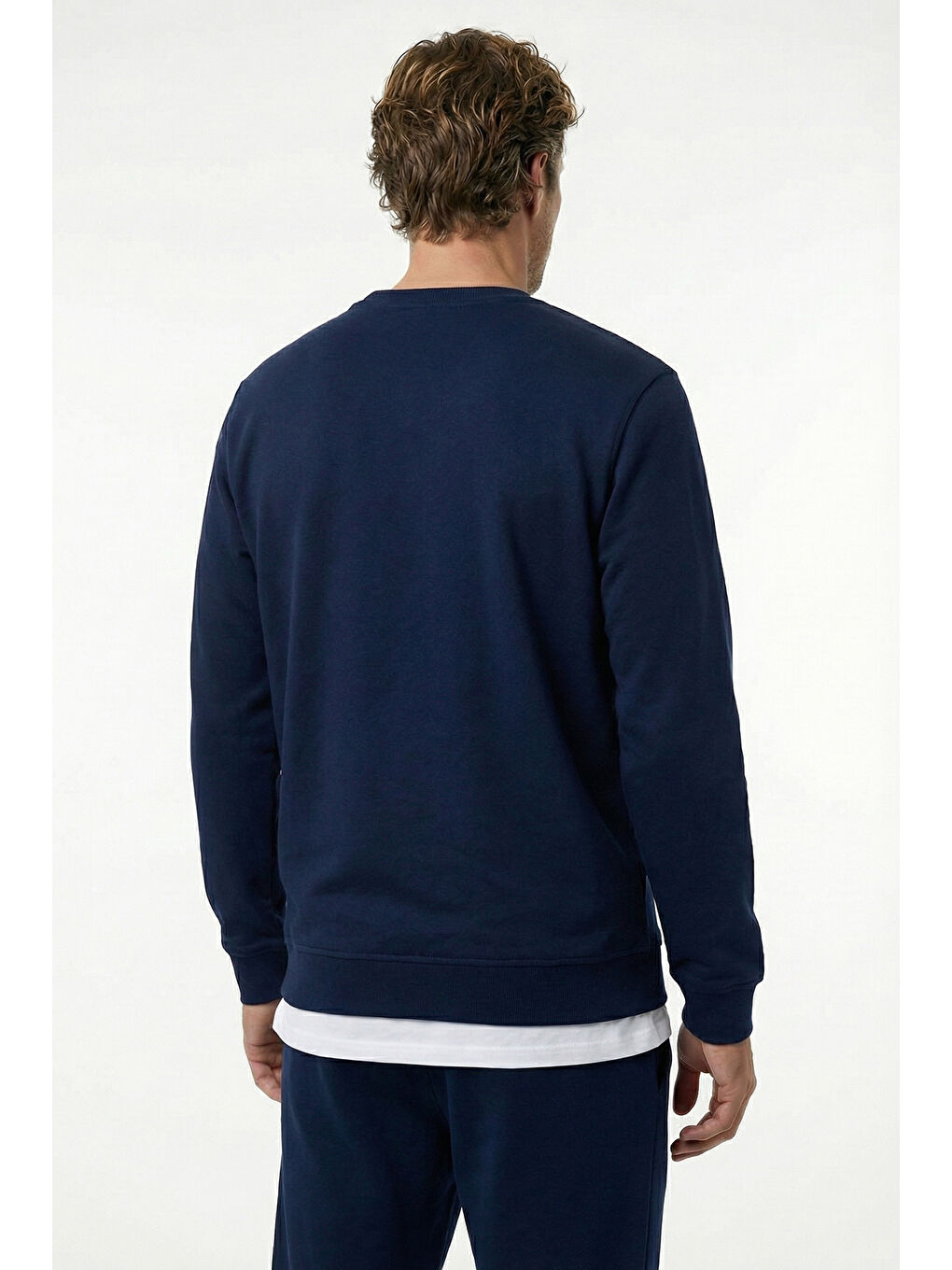 Lacivert Bisiklet Yaka Regular Fit Pamuklu Basic Sweatshirt-4