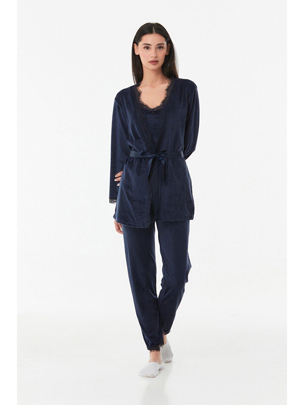 Lacivert Basic Kadife 3 Lü  Pijama Takımı-4