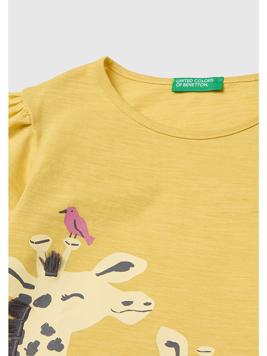 Kız Bebek Hardal Sarısı Baskı ve Püskül Detaylı Regular Fit T-Shirt-2