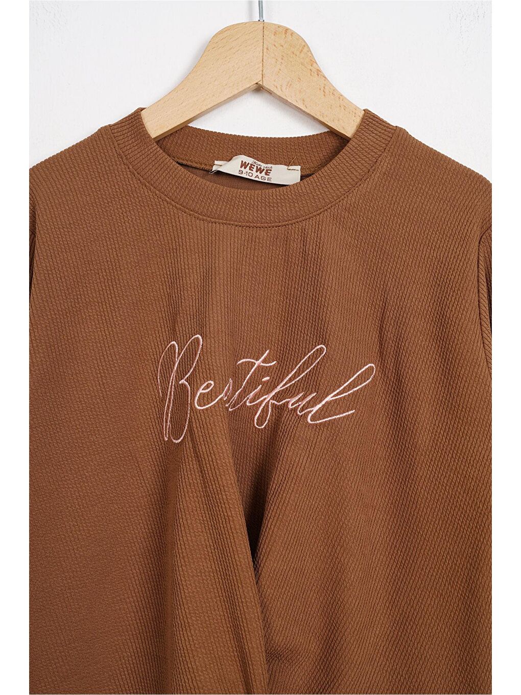 Kahverengi Bisiklet Yaka Baskılı Kız Çocuk Pantolon Takım-1