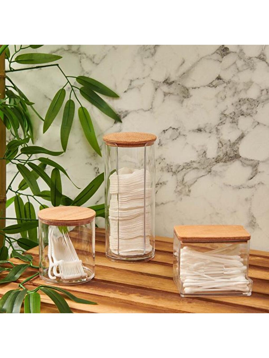 Renksiz Ahşap Kapaklı 3'lü Organizer Seti