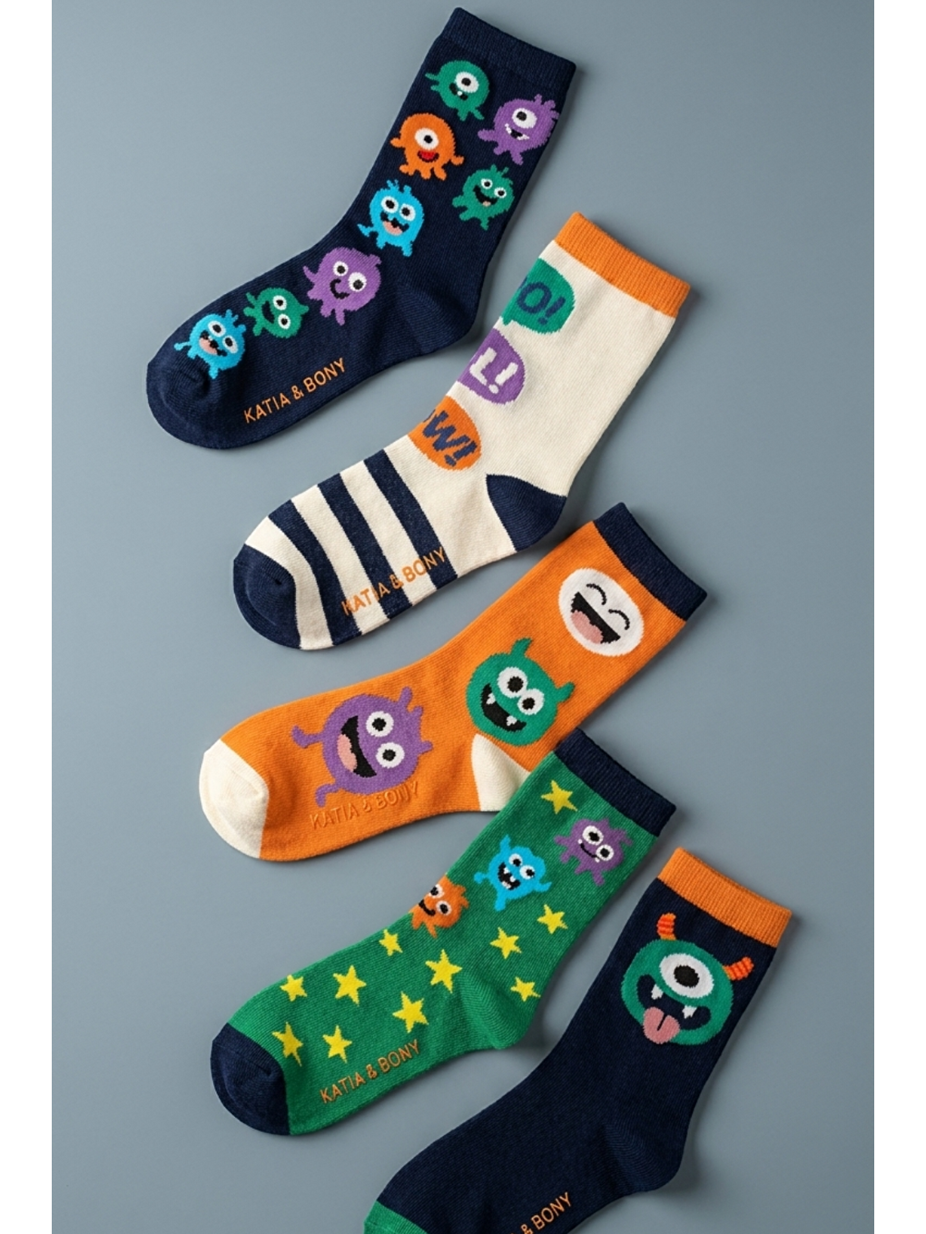 Karışık 5'Li Paket Sevimli Canavar Desenli Çocuk Soket Çorap-1