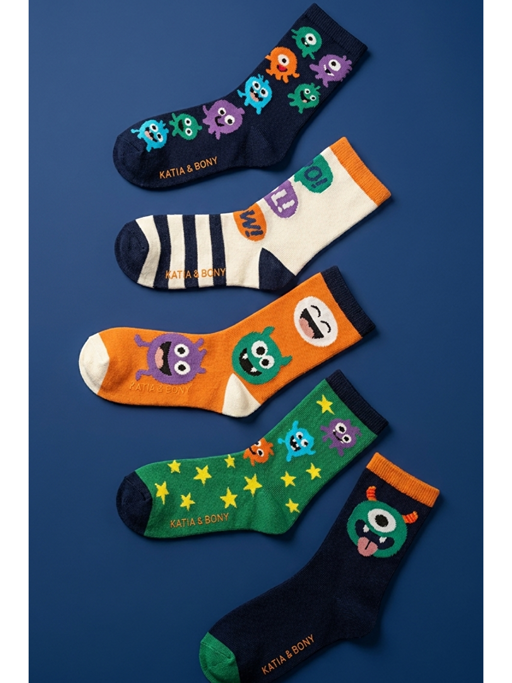 Karışık 5'Li Paket Sevimli Canavar Desenli Çocuk Soket Çorap-2
