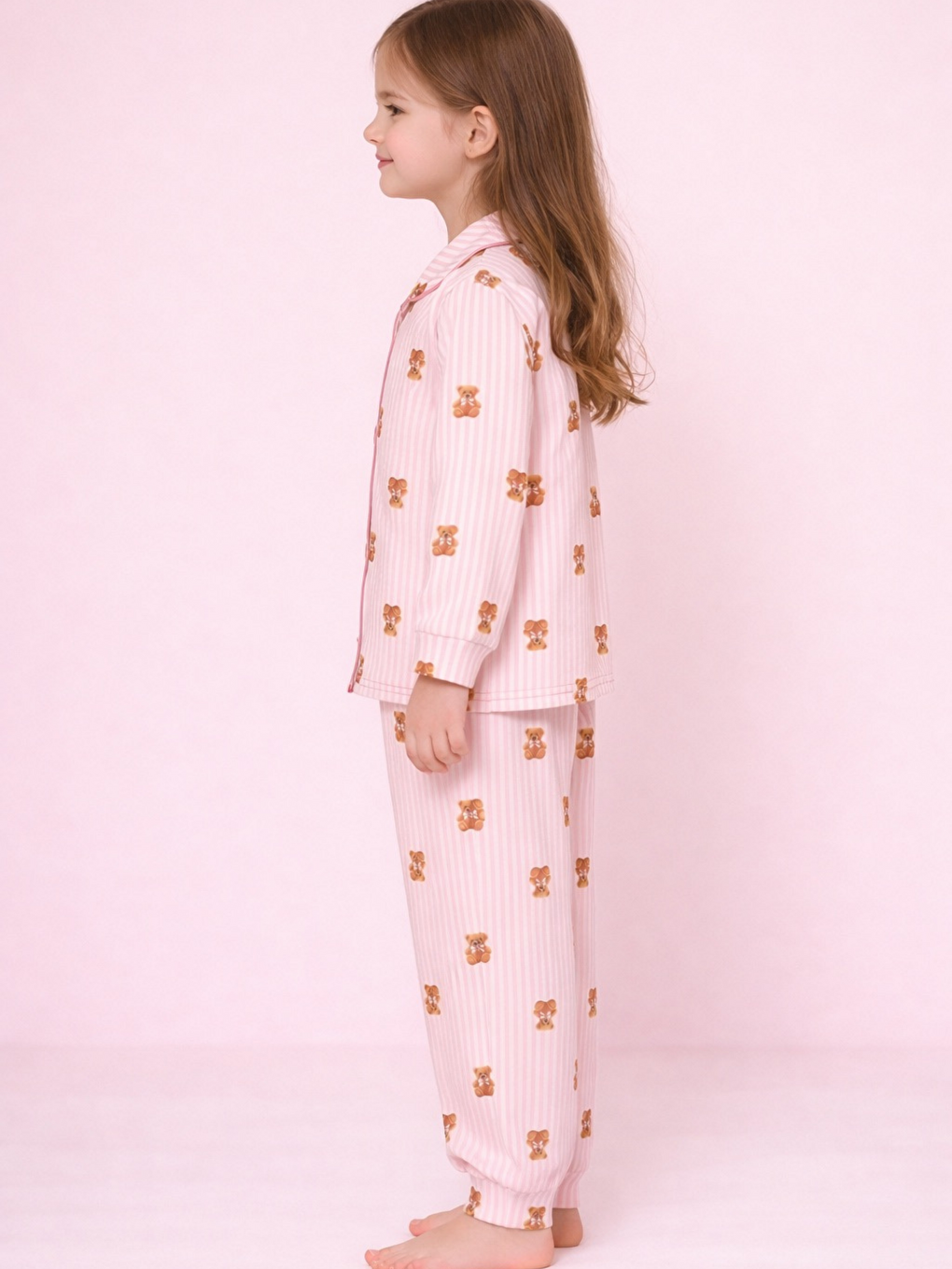 Pembe Bebe Yaka Düğmeli Kız Çocuk Pijama Takımı-1