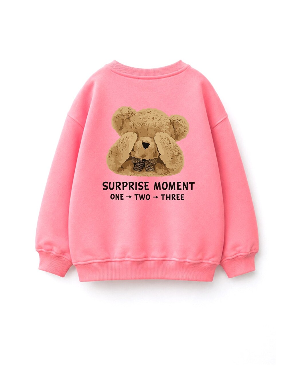 Pembe Unisex Çocuk 3 İplik Kumaş Pamuklu Sırtı Ayıcık Baskılı Sweatshirt