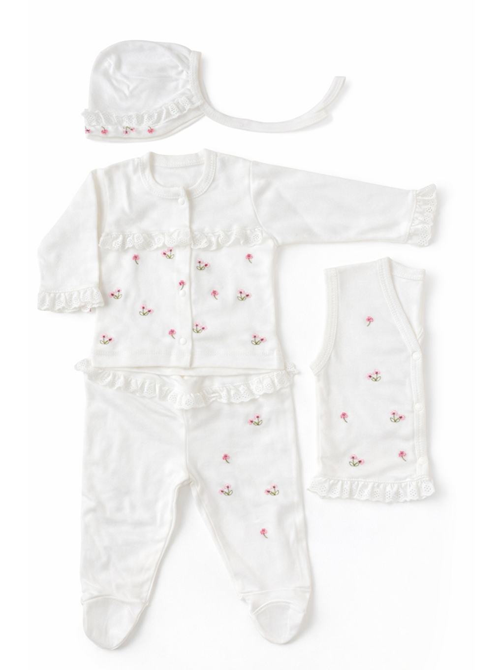 Beyaz Be happy Çiçekli Kutulu Lüx 10lu Hastane Çıkış Seti Yenidoğan Hediyelik Premium Pamuklu-3