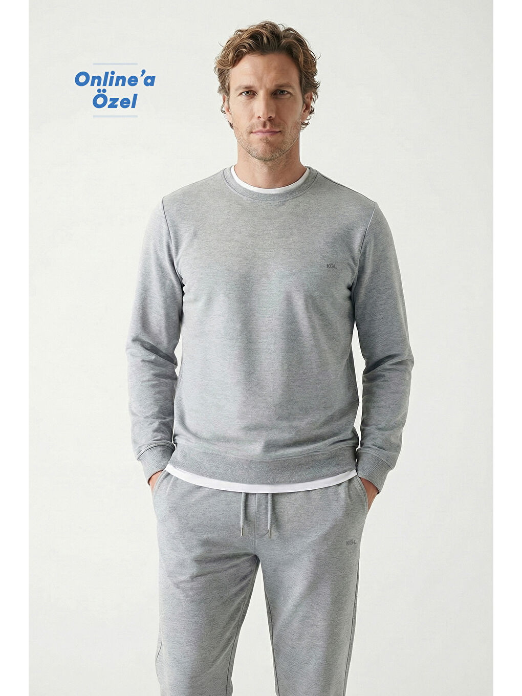 Gri Bisiklet Yaka Regular Fit Pamuklu Basic Sweatshirt
