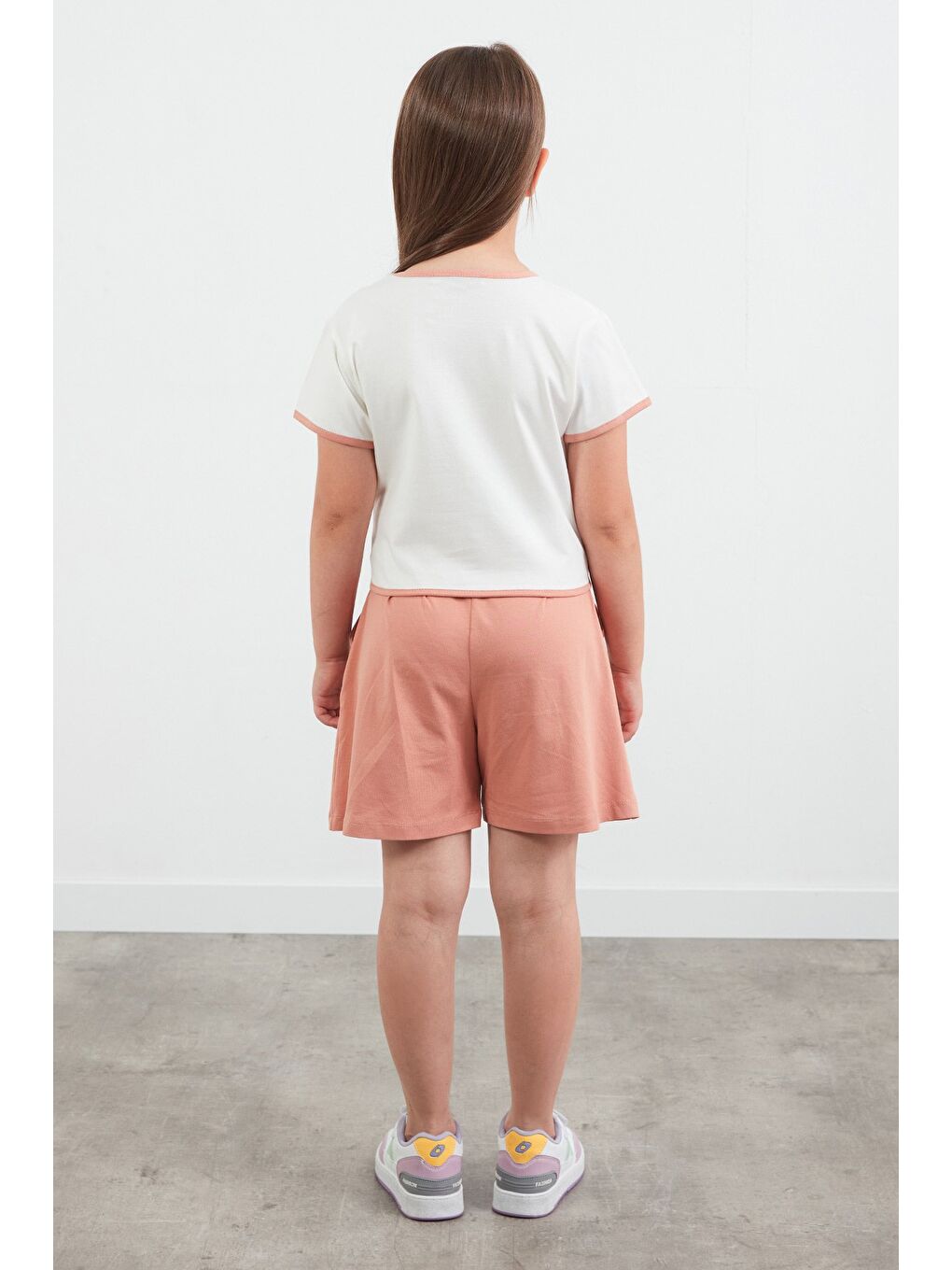 Pembe Kalp Baskılı Ribanalı Kız Çocuk Şortlu Takım-4