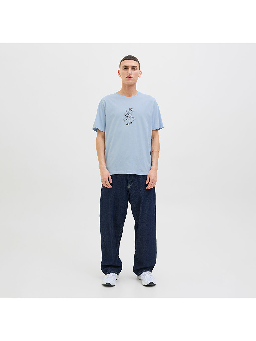 Relax Erkek Mavi Bisiklet Yaka Tişört-1